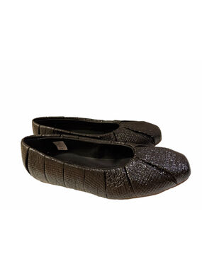 THEMOIRè Black Textured Ballet Flats EU 40 US 9 Square Toe Slip On Italy